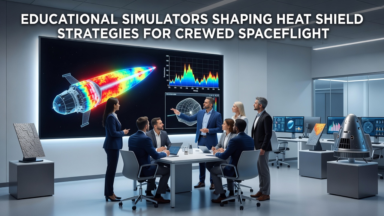 Students analyzing heat shield performance metrics in a university simulation lab